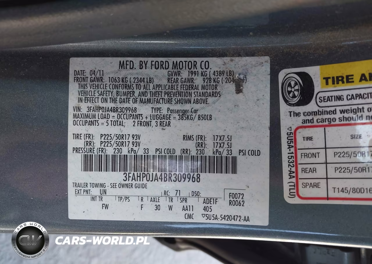 2011 Ford Fusion Sel VIN:3FAHP0JA4BR309968 - 9
