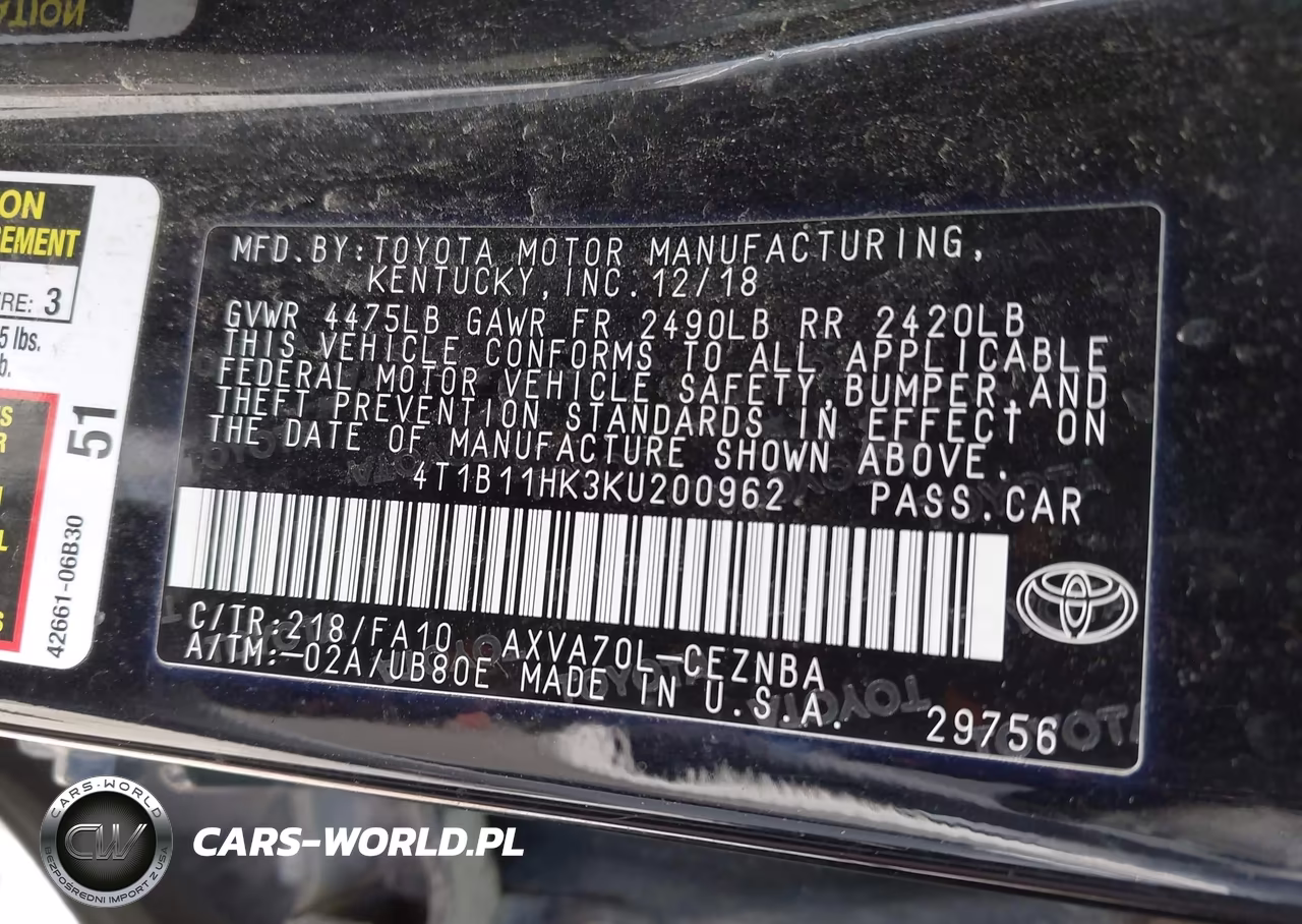 2019 Toyota Camry Le VIN:4T1B11HK3KU200962 - 9