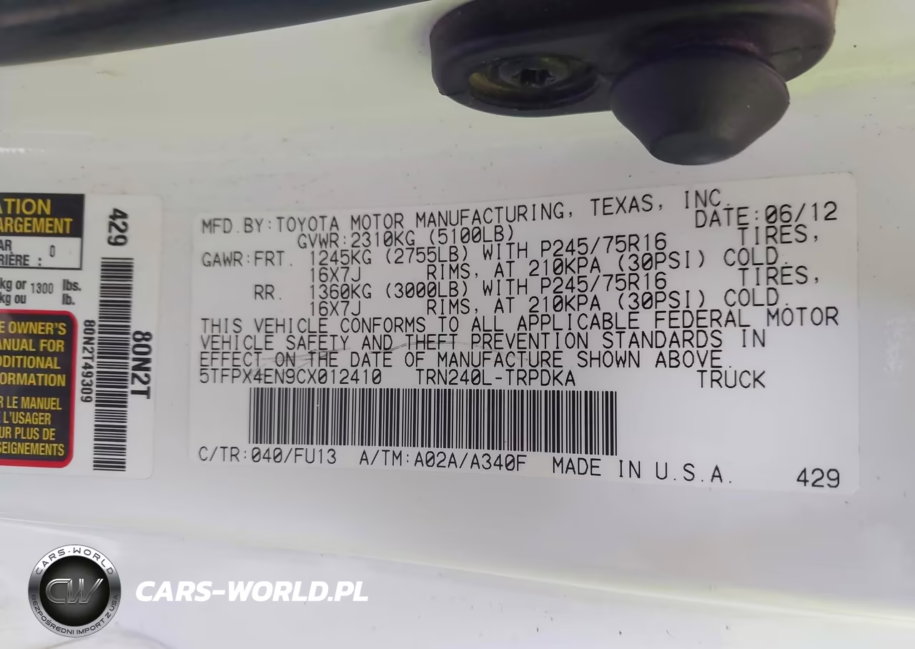 2012 Toyota Tacoma VIN:5TFPX4EN9CX012410 - 9