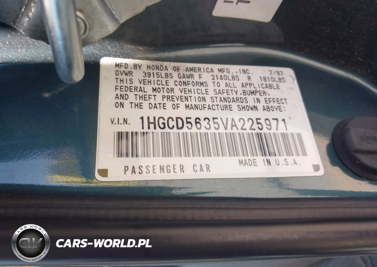 1997 Honda Accord Lx VIN:1HGCD5635VA225971 - 9
