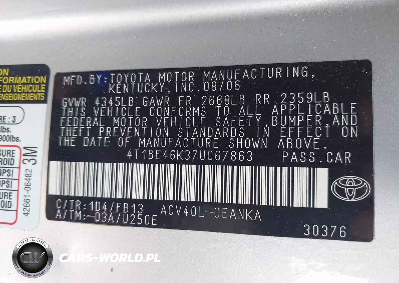 2007 Toyota Camry Le VIN:4T1BE46K37U067863 - 9