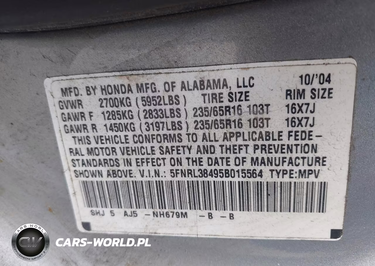 2005 Honda Odyssey Ex VIN:5FNRL38495B015564 - 9
