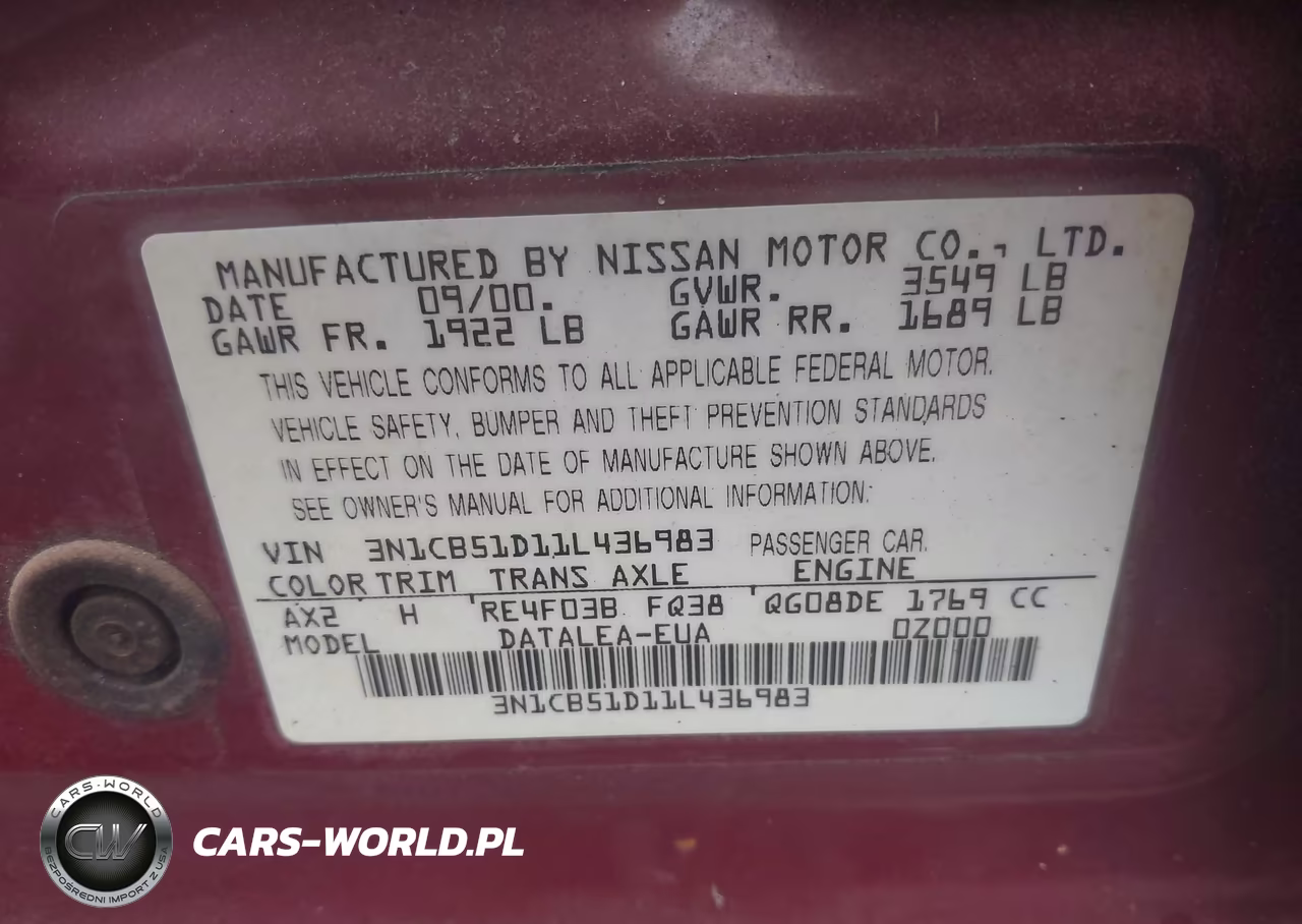 2001 Nissan Sentra Gxe VIN:3N1CB51D11L436983 - 9