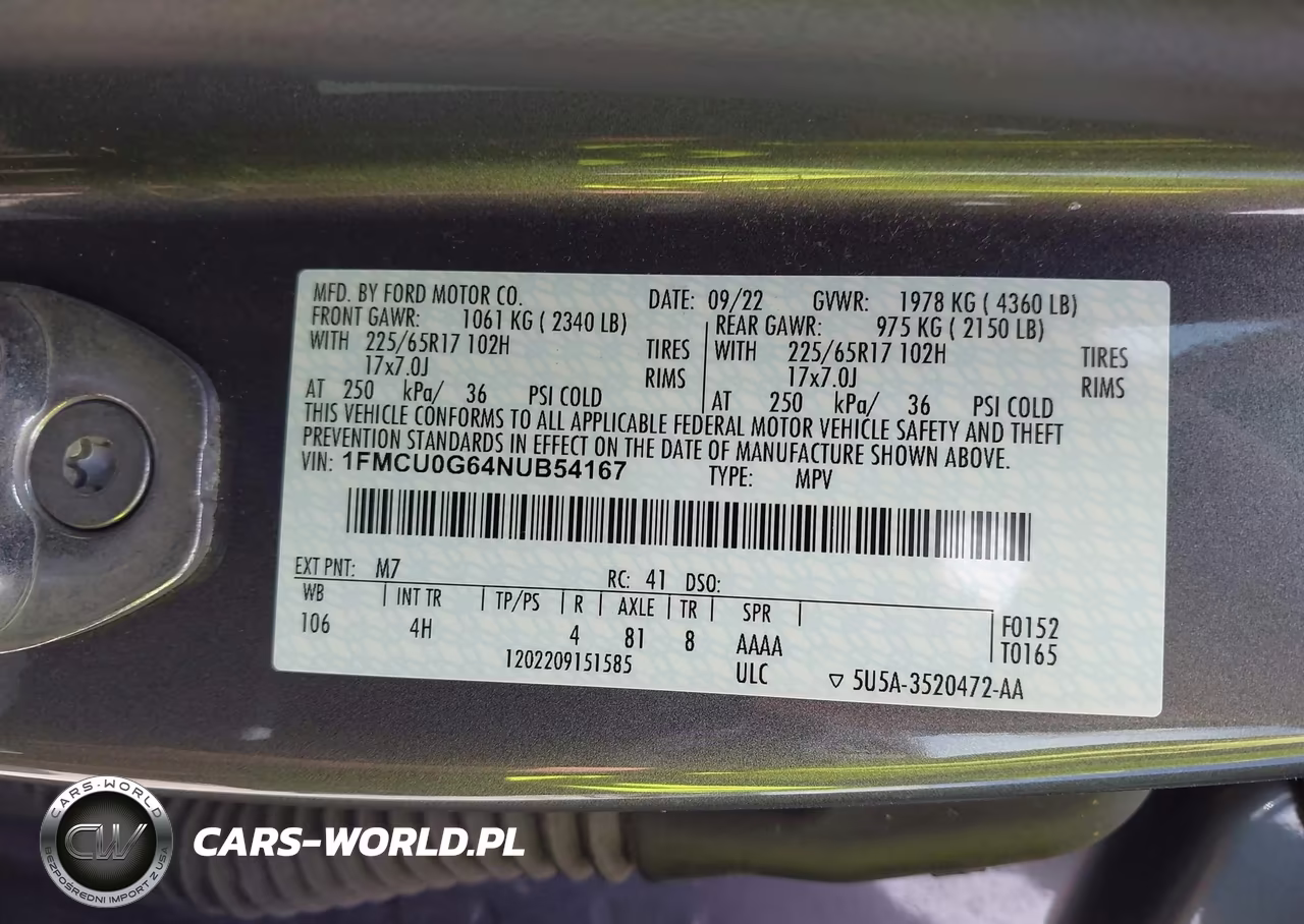 2022 Ford Escape Se VIN:1FMCU0G64NUB54167 - 9
