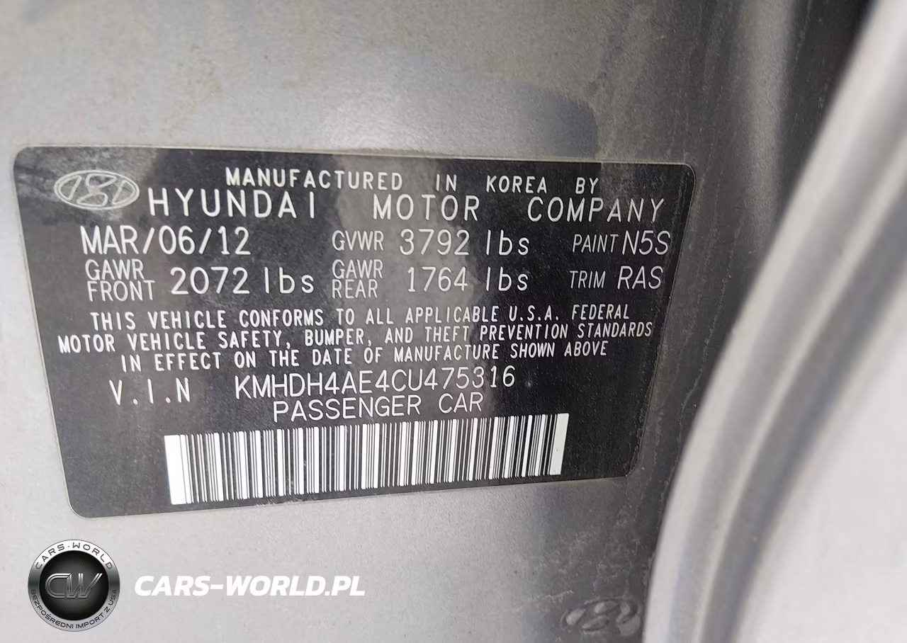 2012 Hyundai Elantra Limited (Ulsan Plant) VIN:KMHDH4AE4CU475316 - 9