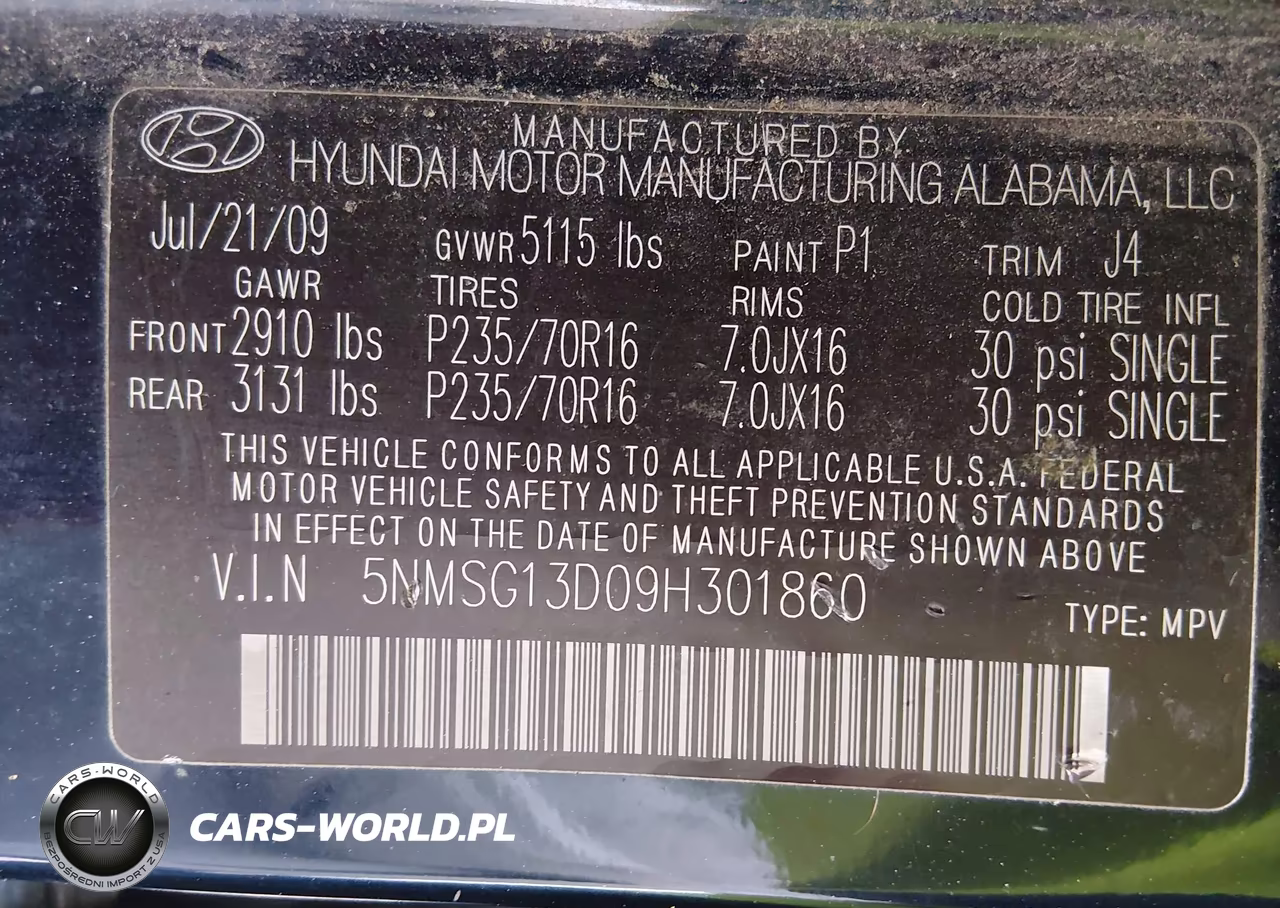 2009 Hyundai Santa Fe Gls VIN:5NMSG13D09H301860 - 9