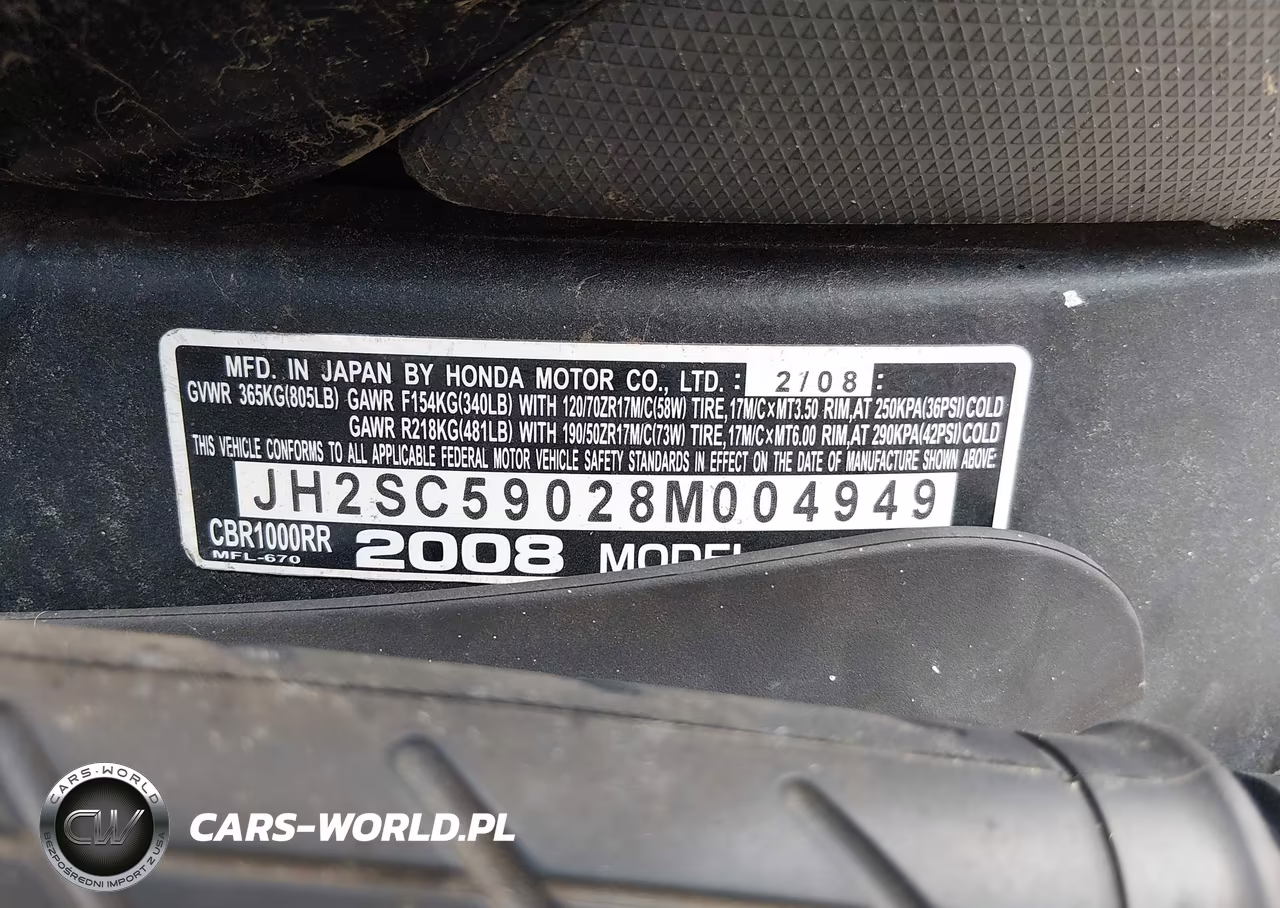 2008 Honda Cbr1000 Rr VIN:JH2SC59028M004949 - 10