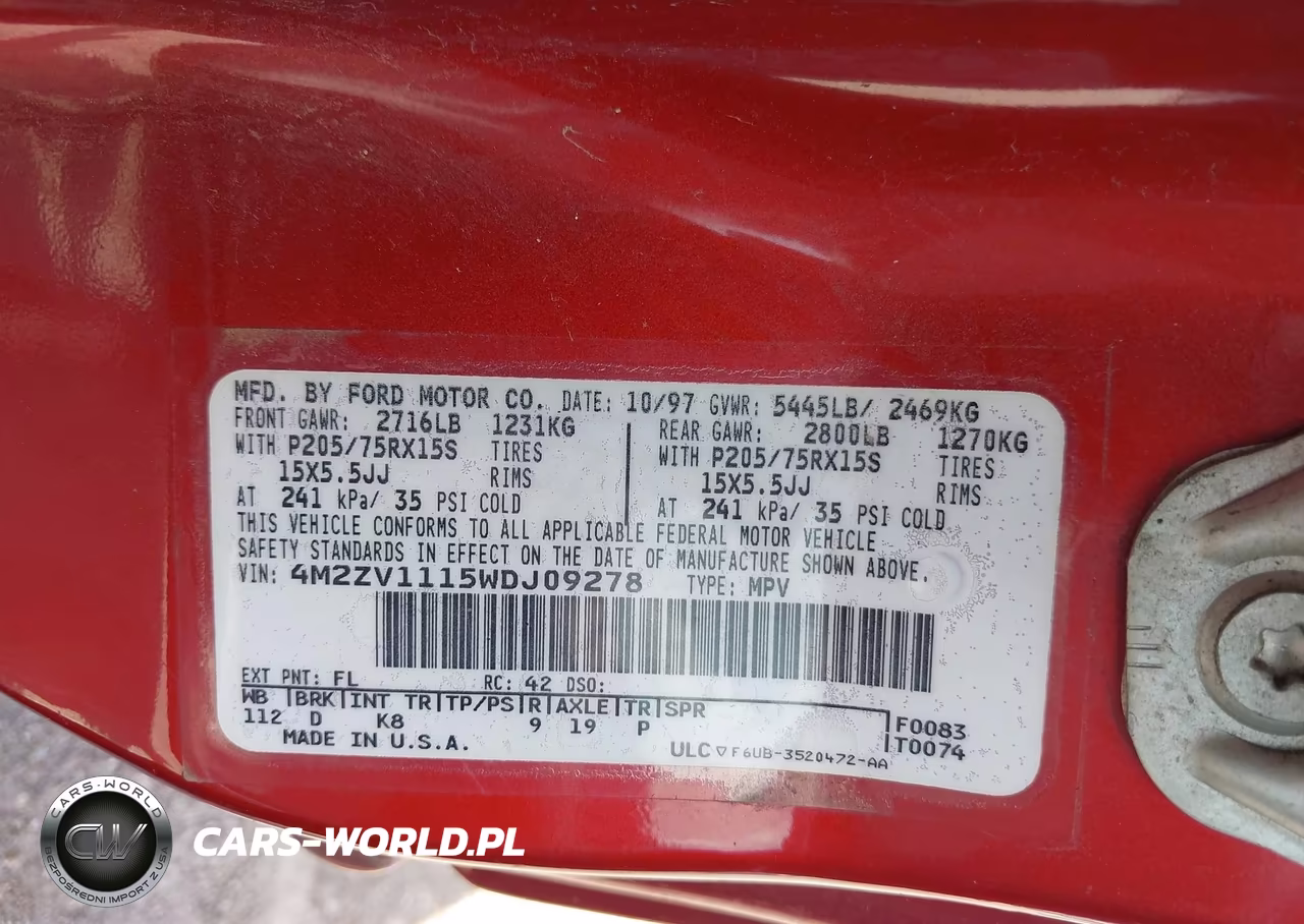 1998 Mercury Villager VIN:4M2ZV1115WDJ09278 - 9