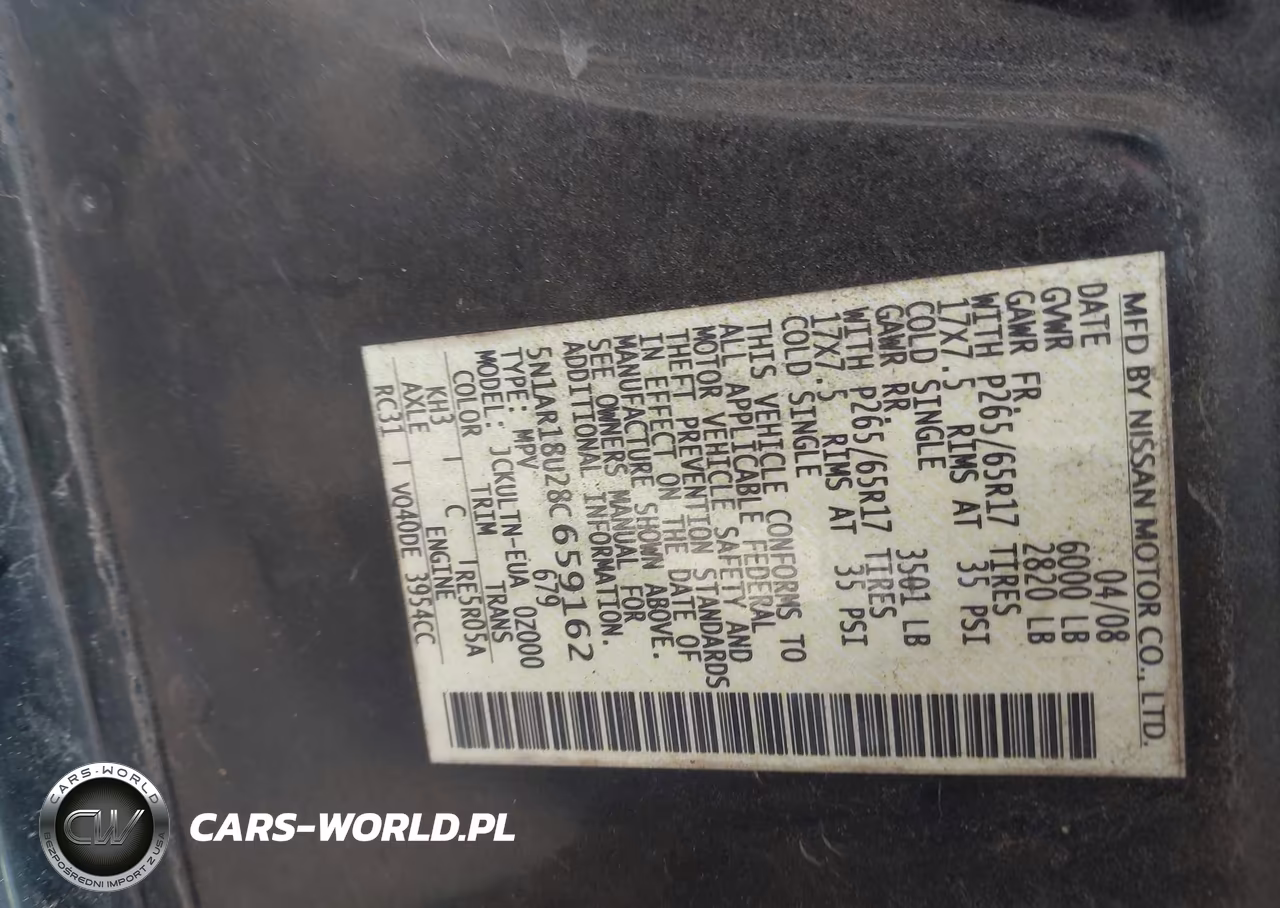 2008 Nissan Pathfinder Se VIN:5N1AR18U28C659162 - 9