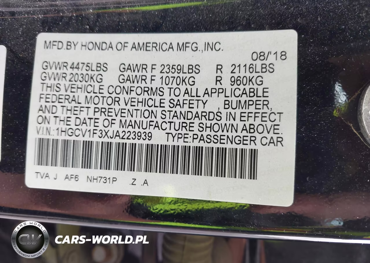2018 Honda Accord Sport VIN:1HGCV1F3XJA223939 - 9