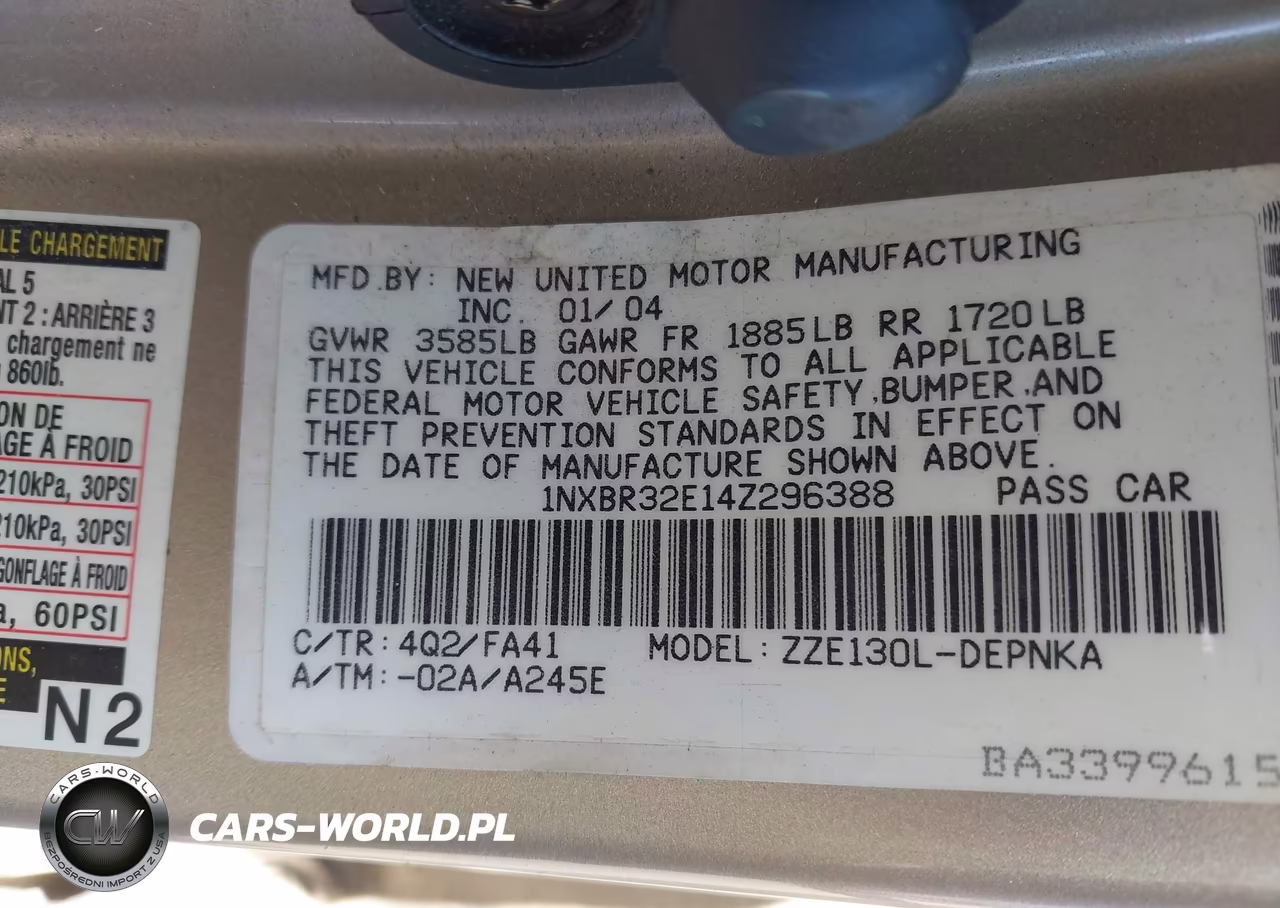 2004 Toyota Corolla Le VIN:1NXBR32E14Z296388 - 9