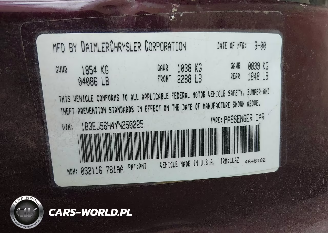 2000 Dodge Stratus Es VIN:1B3EJ56H4YN250225 - 9