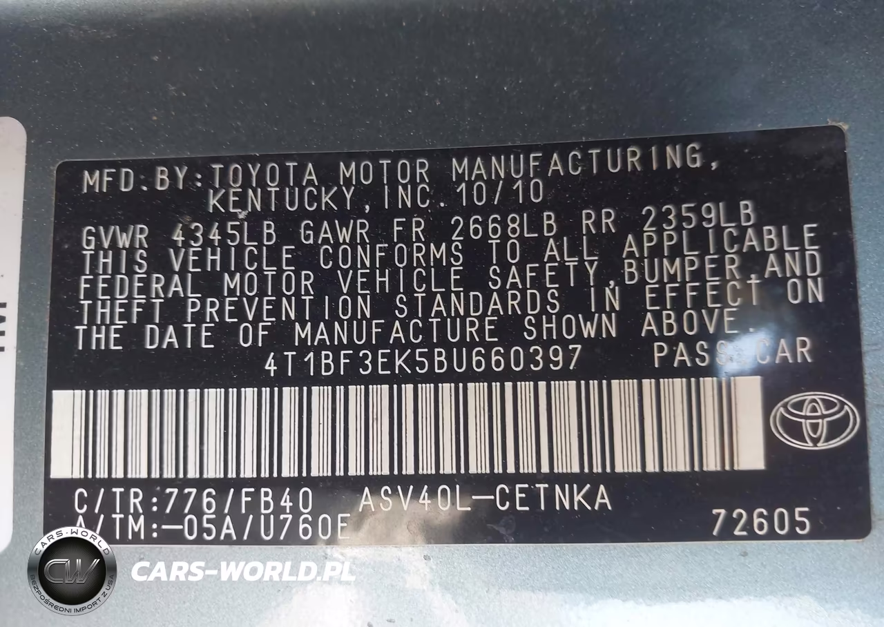 2011 Toyota Camry Le VIN:4T1BF3EK5BU660397 - 9
