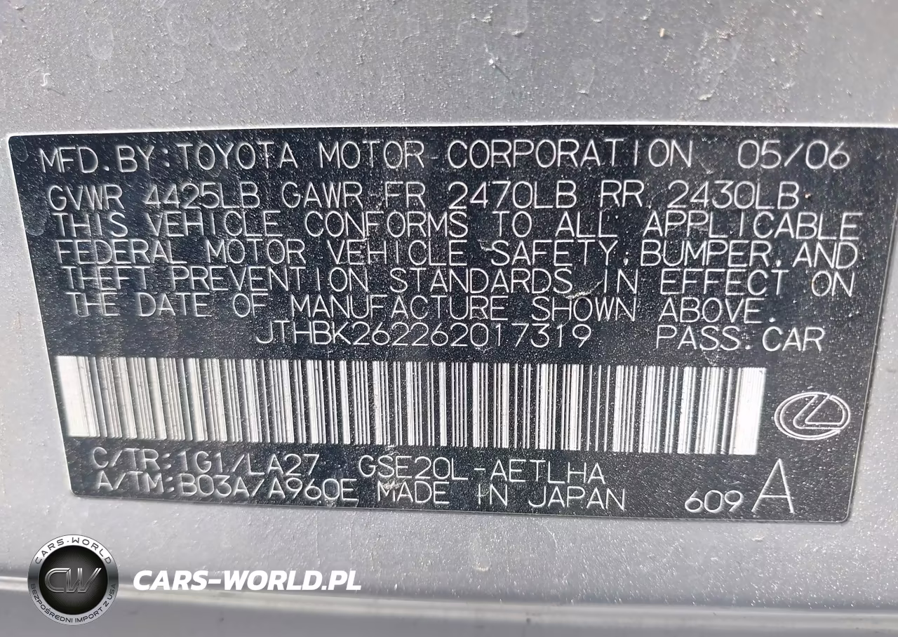 2006 Lexus Is 250 VIN:JTHBK262262017319 - 9