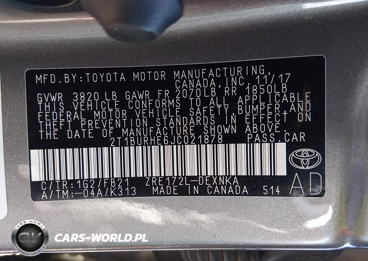 2018 Toyota Corolla Le VIN:2T1BURHE6JC021878 - 9
