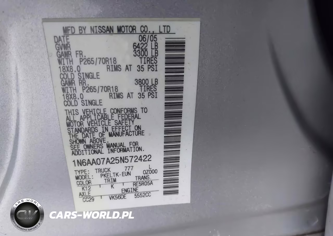 2005 Nissan Titan Se VIN:1N6AA07A25N572422 - 9