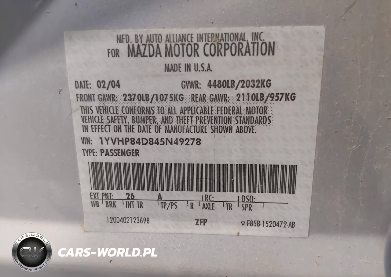 2004 Mazda Mazda6 S VIN:1YVHP84D845N49278 - 9