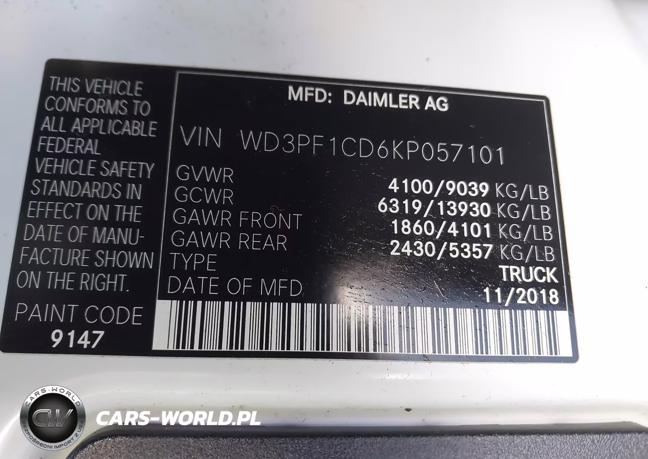 2019 Mercedes-Benz Sprinter 2500 High Roof V6 VIN:WD3PF1CD6KP057101 - 9