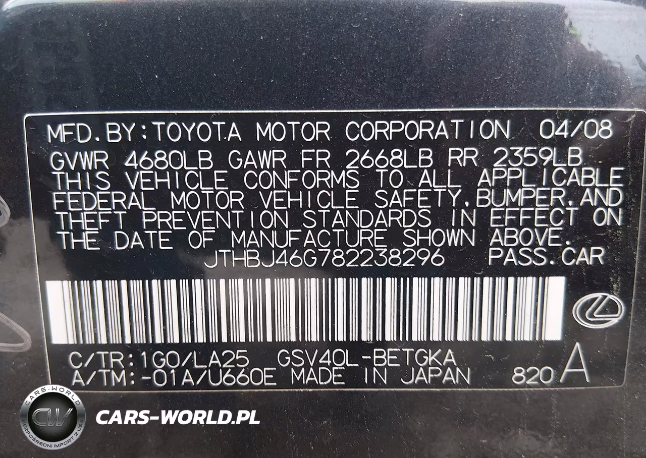 2008 Lexus Es 350 VIN:JTHBJ46G782238296 - 9