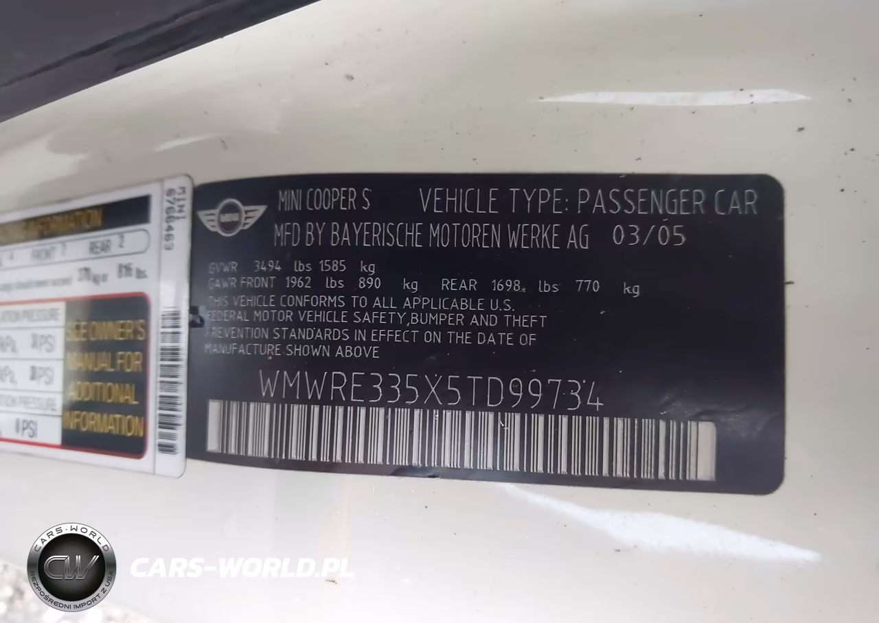2005 Mini Cooper S VIN:WMWRE335X5TD99734 - 9