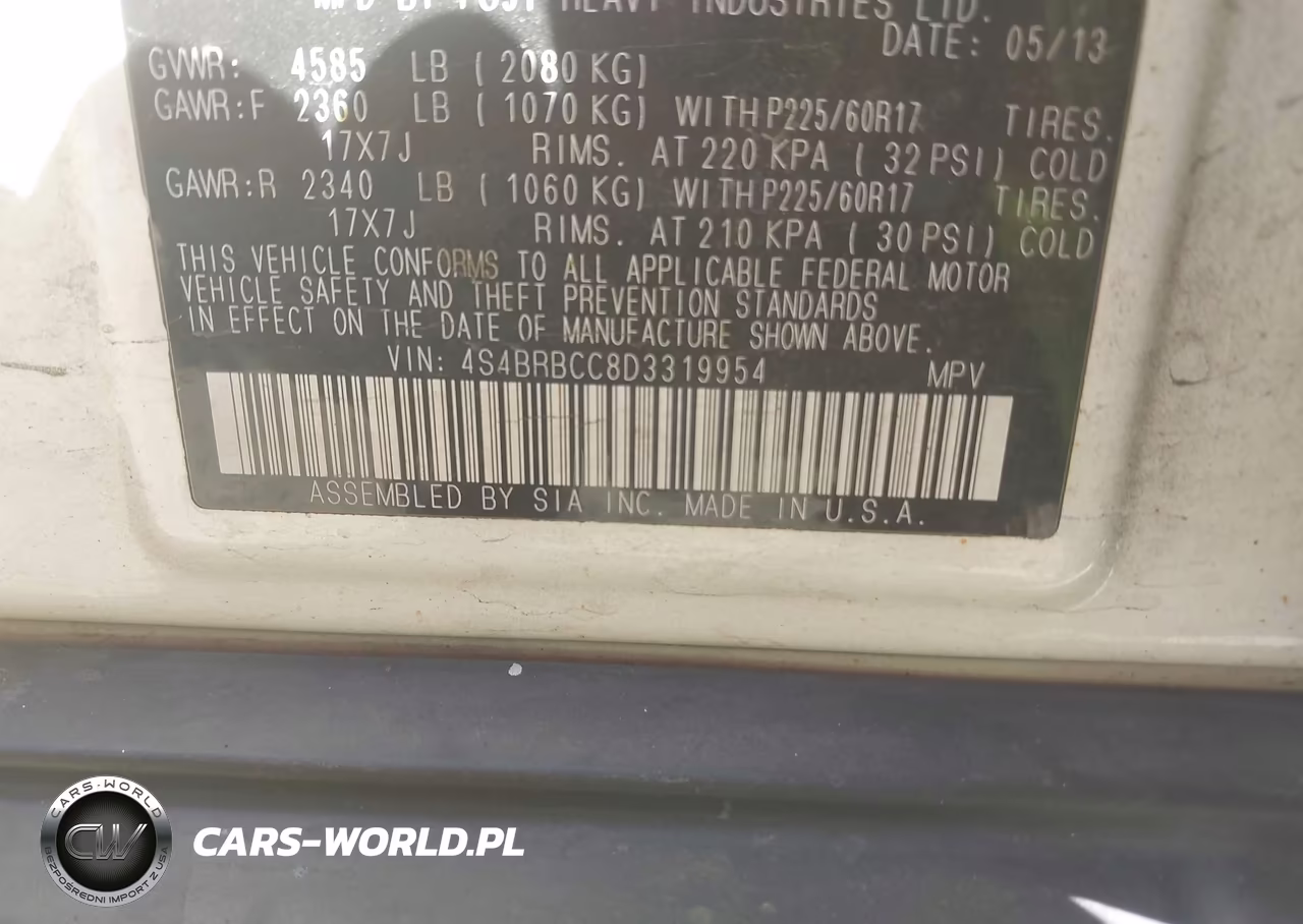 2013 Subaru Outback 2.5I Premium VIN:4S4BRBCC8D3319954 - 9