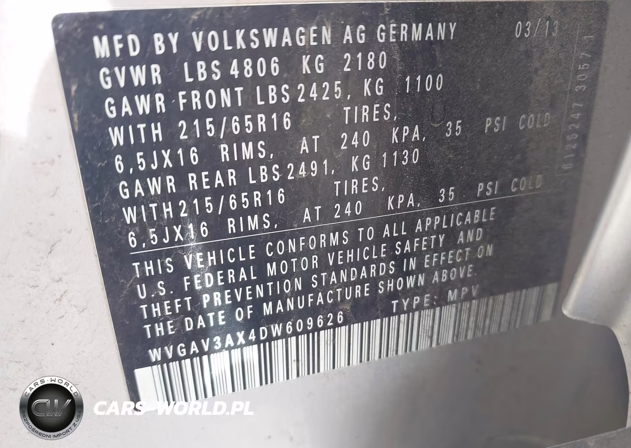 2013 Volkswagen Tiguan S VIN:WVGAV3AX4DW609626 - 9