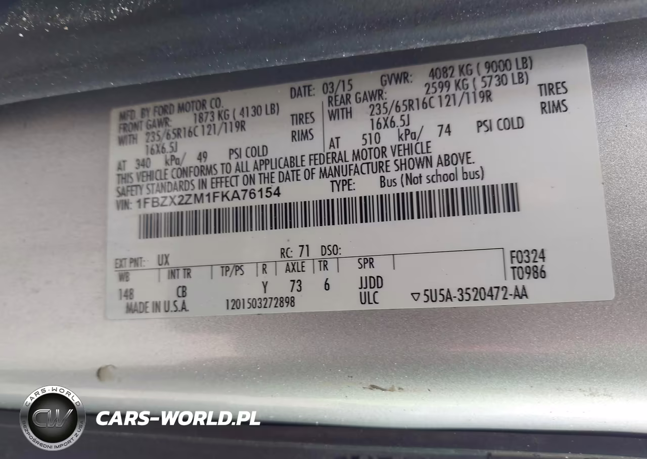 2015 Ford Transit-350 Xlt VIN:1FBZX2ZM1FKA76154 - 9