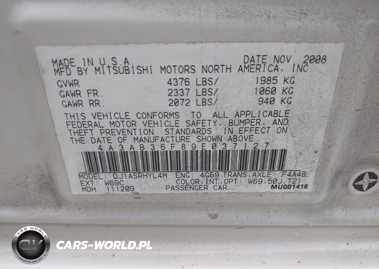 2009 Mitsubishi Galant Es-Sport Edition VIN:4A3AB36F89E037127 - 9