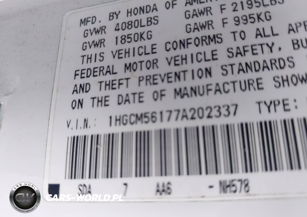 2007 Honda Accord 2.4 Vp VIN:1HGCM56177A202337 - 9