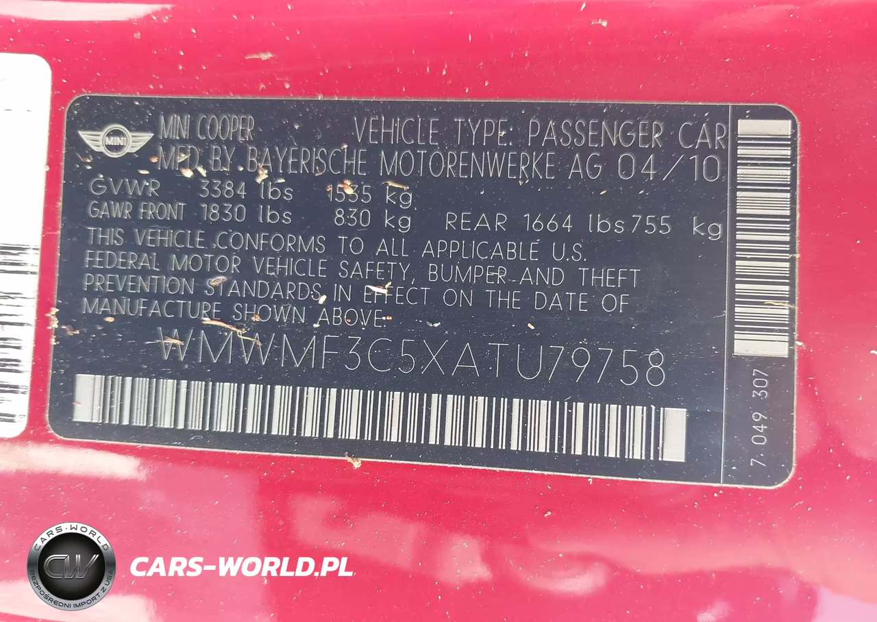 2010 Mini Cooper VIN:WMWMF3C5XATU79758 - 9
