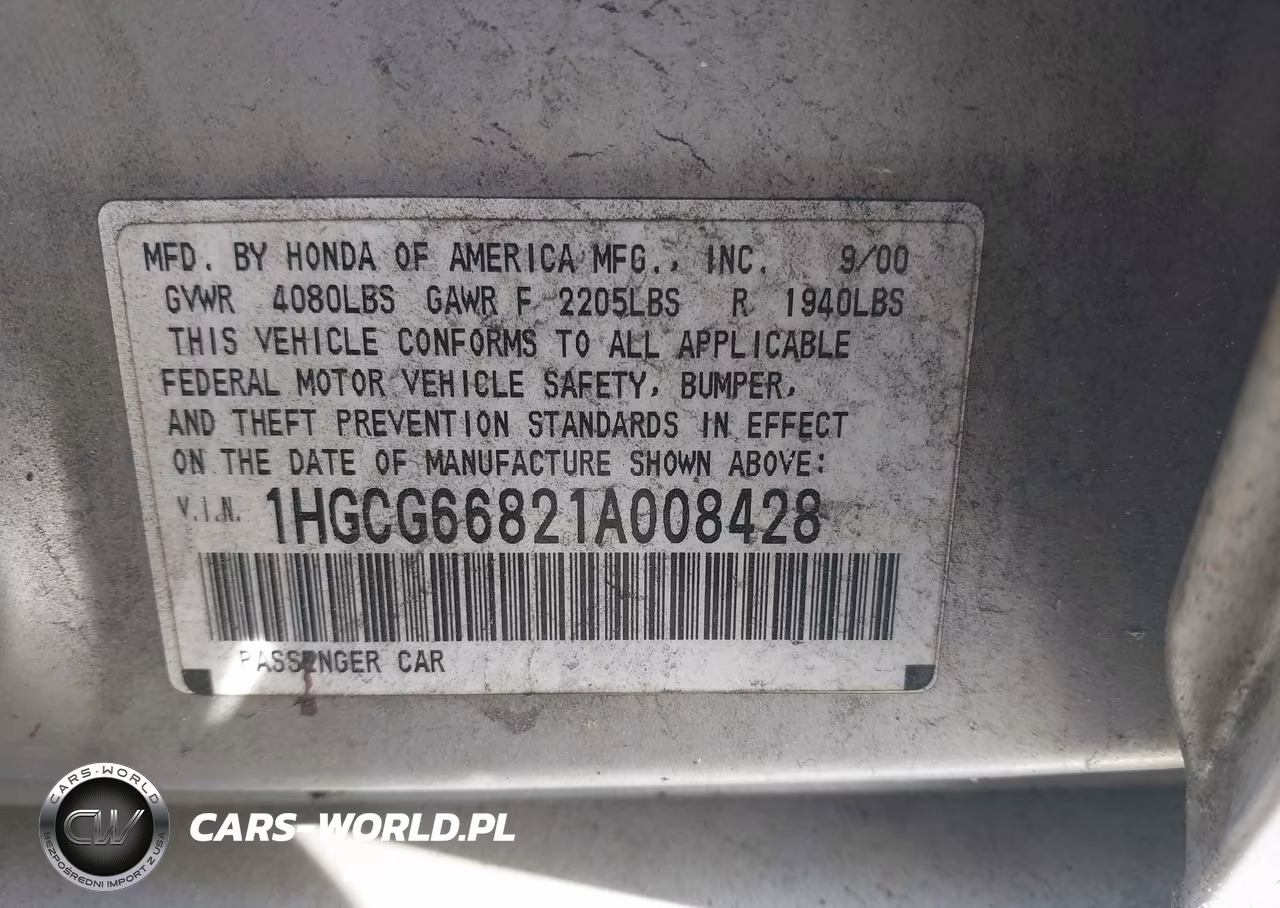 2001 Honda Accord 2.3 Ex VIN:1HGCG66821A008428 - 9