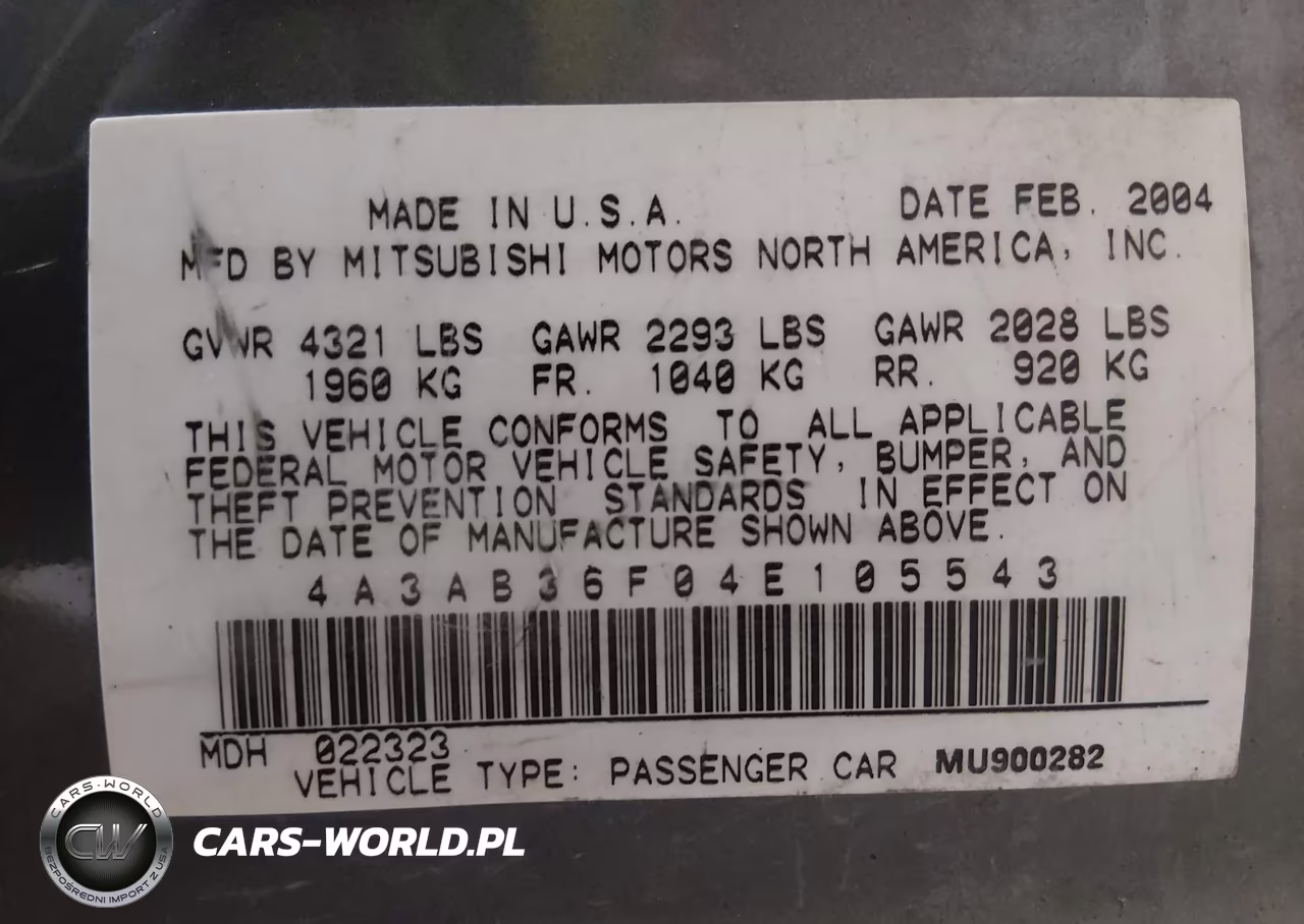 2004 Mitsubishi Galant Es VIN:4A3AB36F04E105543 - 9