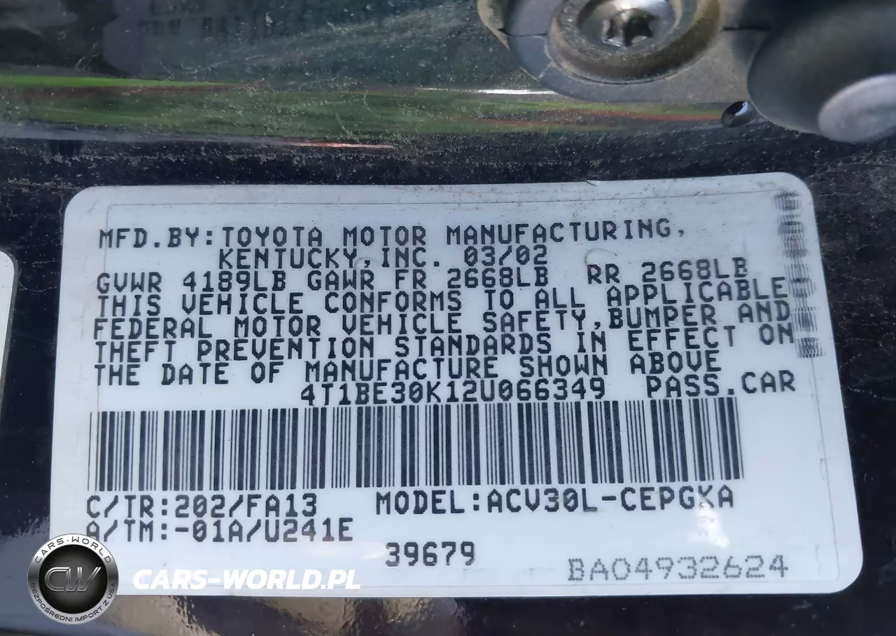 2002 Toyota Camry Xle VIN:4T1BE30K12U066349 - 9