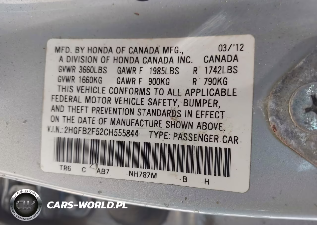 2012 Honda Civic Lx VIN:2HGFB2F52CH555844 - 9