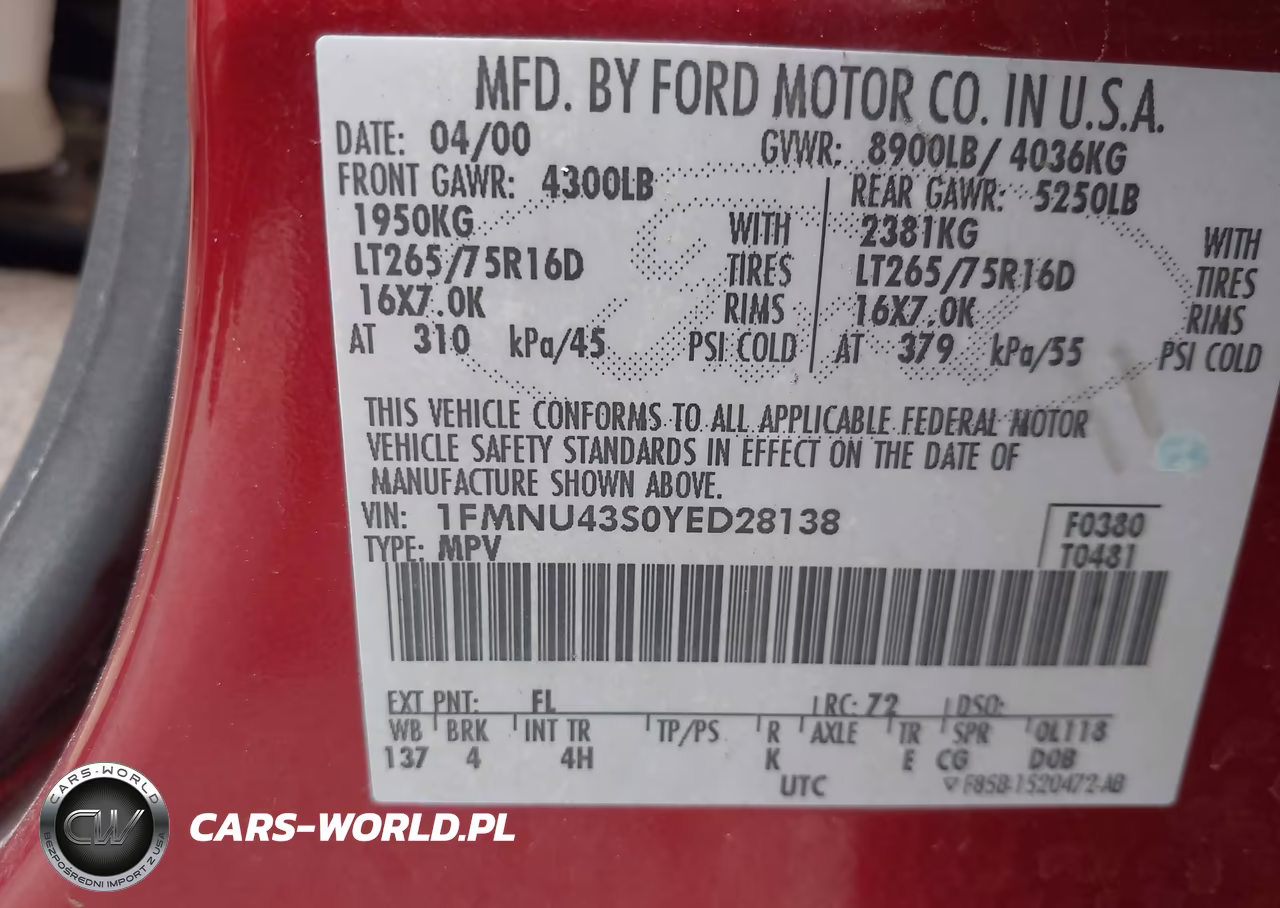 2000 Ford Excursion Limited VIN:1FMNU43S0YED28138 - 9