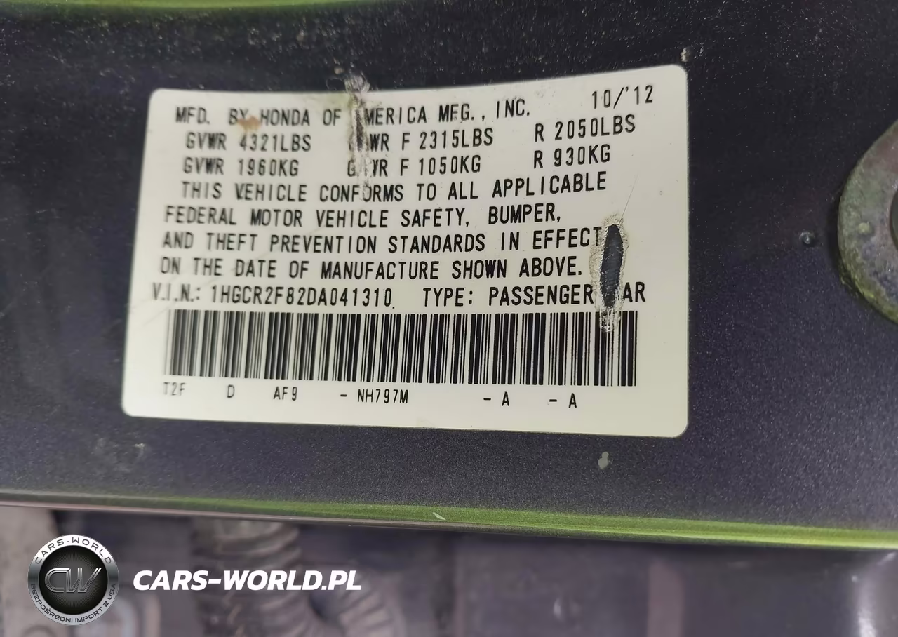 2013 Honda Accord Ex-L VIN:1HGCR2F82DA041310 - 9