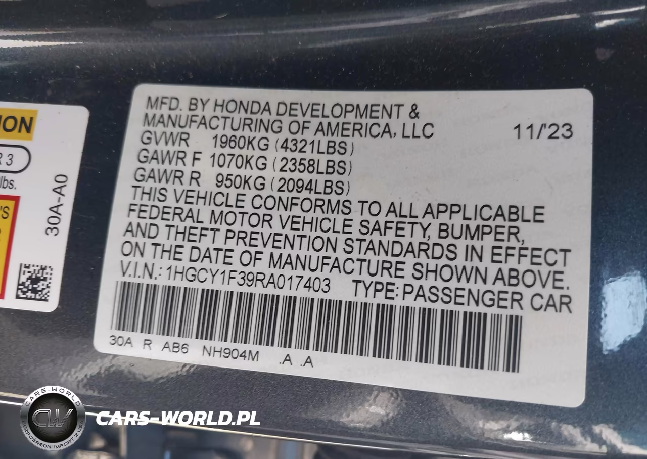 2024 Honda Accord Ex VIN:1HGCY1F39RA017403 - 9