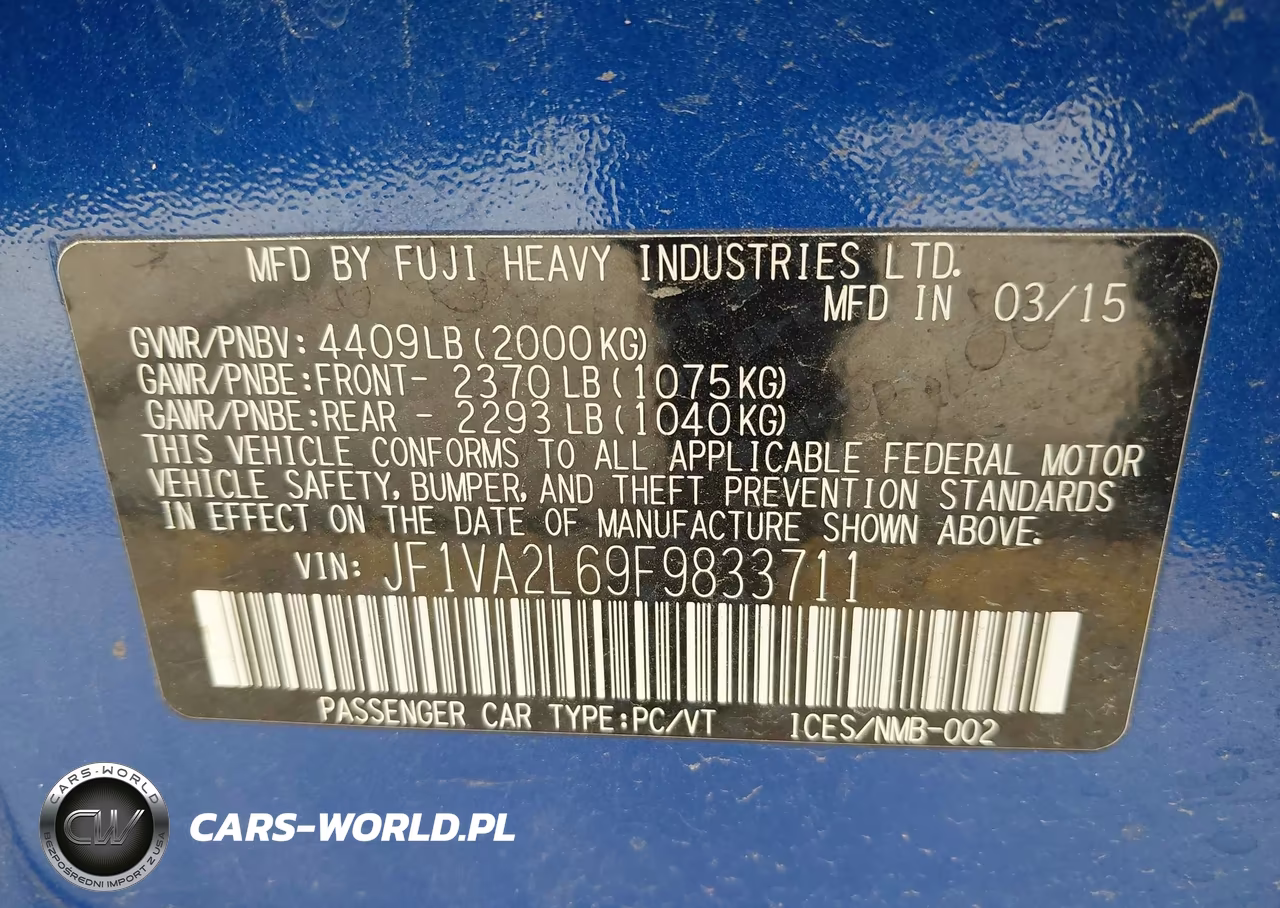 2015 Subaru Wrx Sti VIN:JF1VA2L69F9833711 - 9