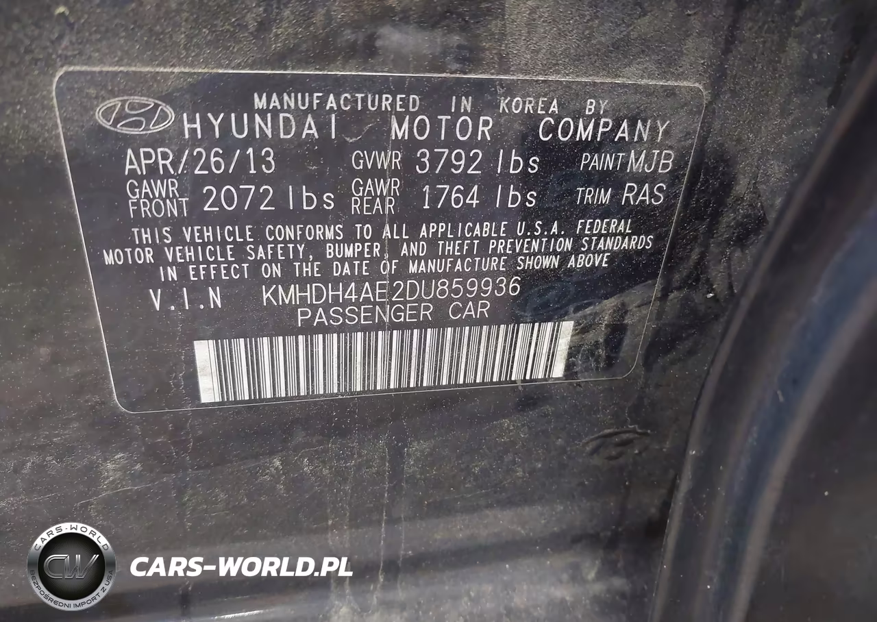 2013 Hyundai Elantra Gls VIN:KMHDH4AE2DU859936 - 9