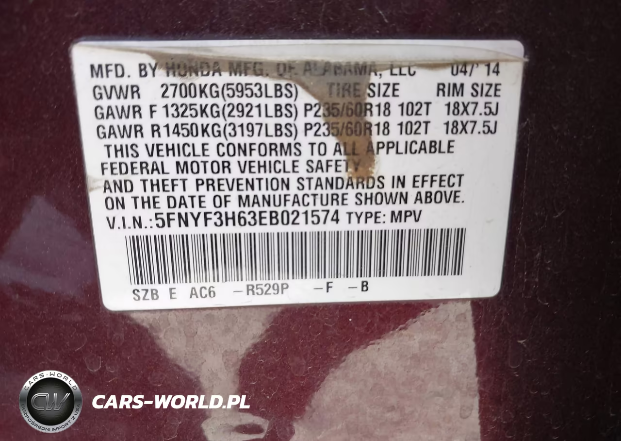 2014 Honda Pilot Ex-L VIN:5FNYF3H63EB021574 - 9