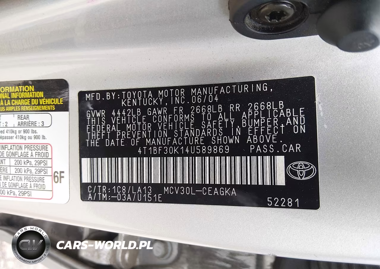 2004 Toyota Camry Xle V6 VIN:4T1BF30K14U589869 - 9