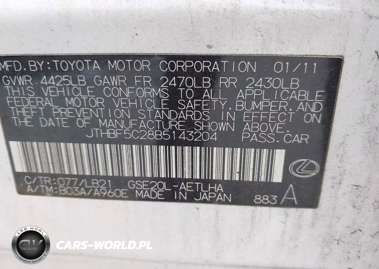 2011 Lexus Is 250 VIN:JTHBF5C28B5143204 - 9