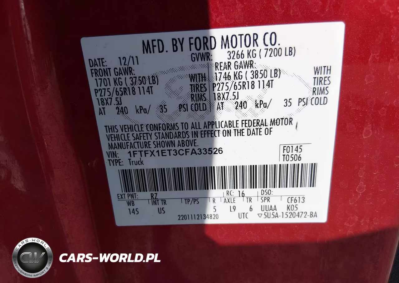 2012 Ford F-150 Xlt VIN:1FTFX1ET3CFA33526 - 9