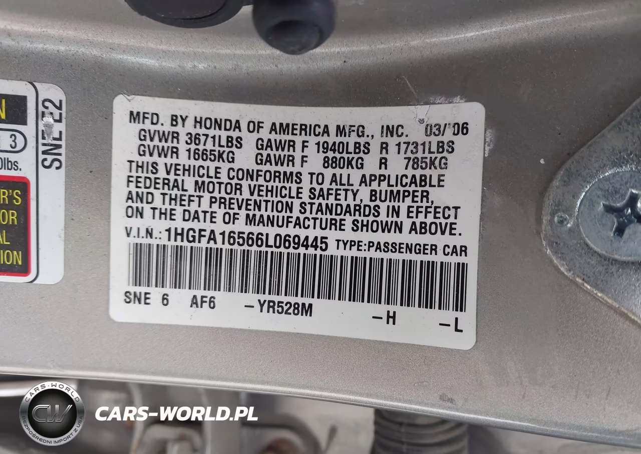 2006 Honda Civic Lx VIN:1HGFA16566L069445 - 9