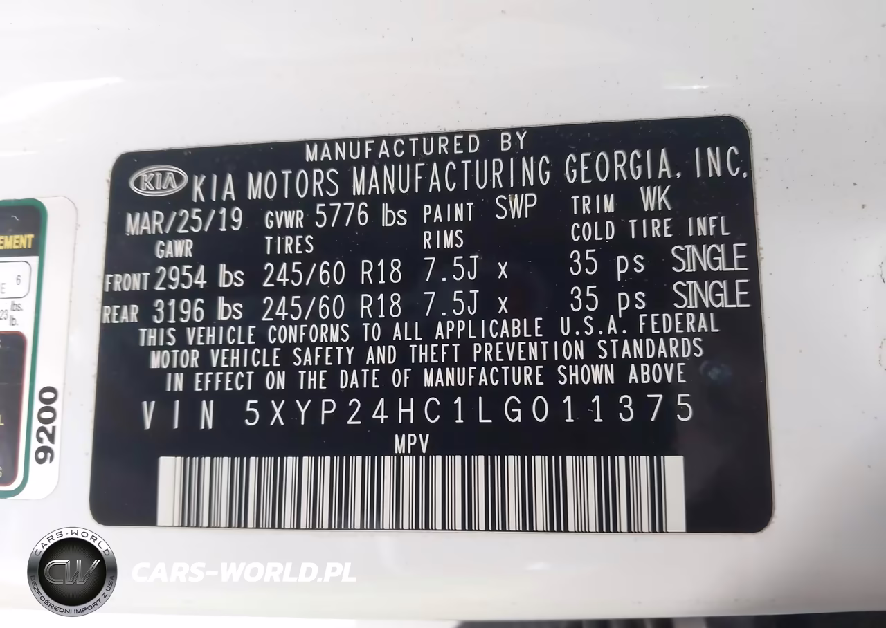 2020 Kia Telluride Lx VIN:5XYP24HC1LG011375 - 9
