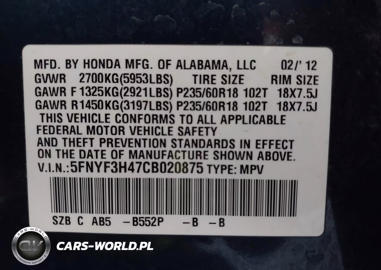 2012 Honda Pilot Ex VIN:5FNYF3H47CB020875 - 9