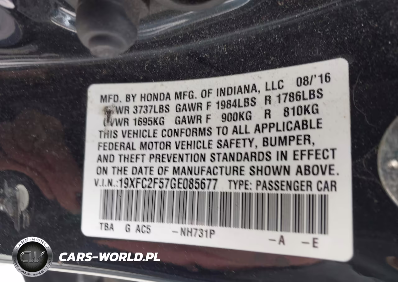 2016 Honda Civic Lx VIN:19XFC2F57GE085677 - 9