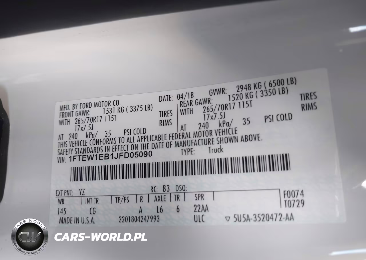 2018 Ford F-150 Xl VIN:1FTEW1EB1JFD05090 - 9