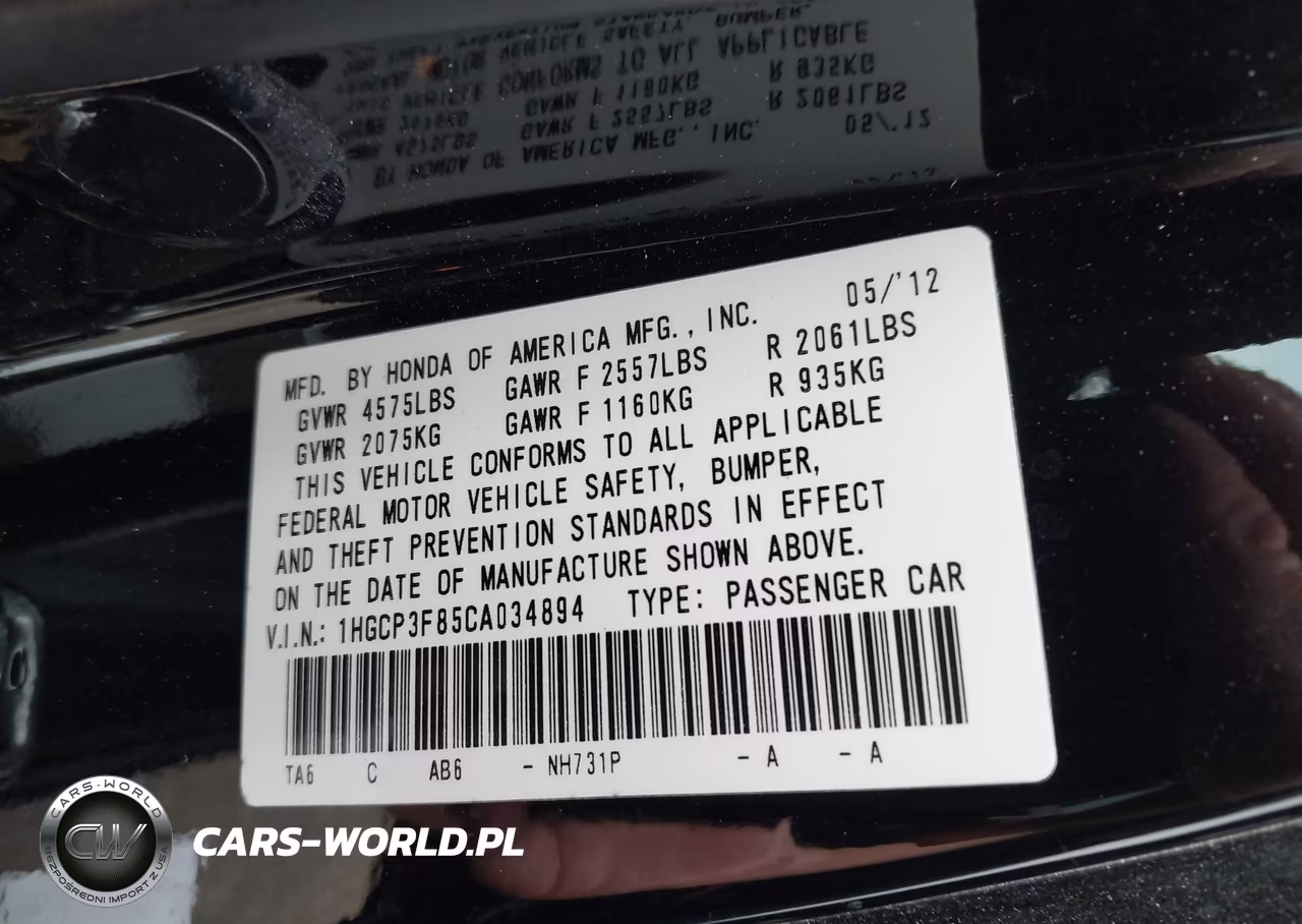 2012 Honda Accord 3.5 Ex-L VIN:1HGCP3F85CA034894 - 9