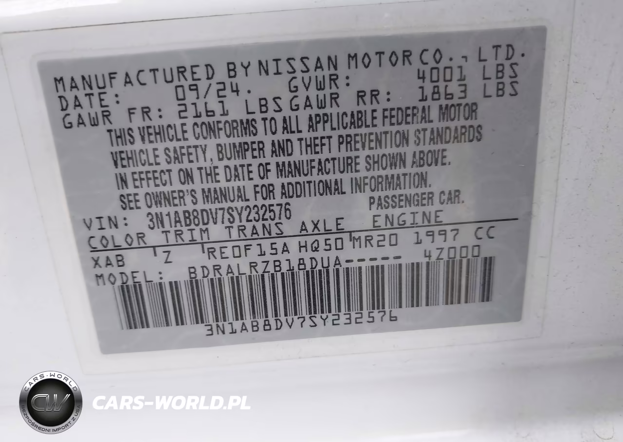 2025 Nissan Sentra Sr VIN:3N1AB8DV7SY232576 - 9